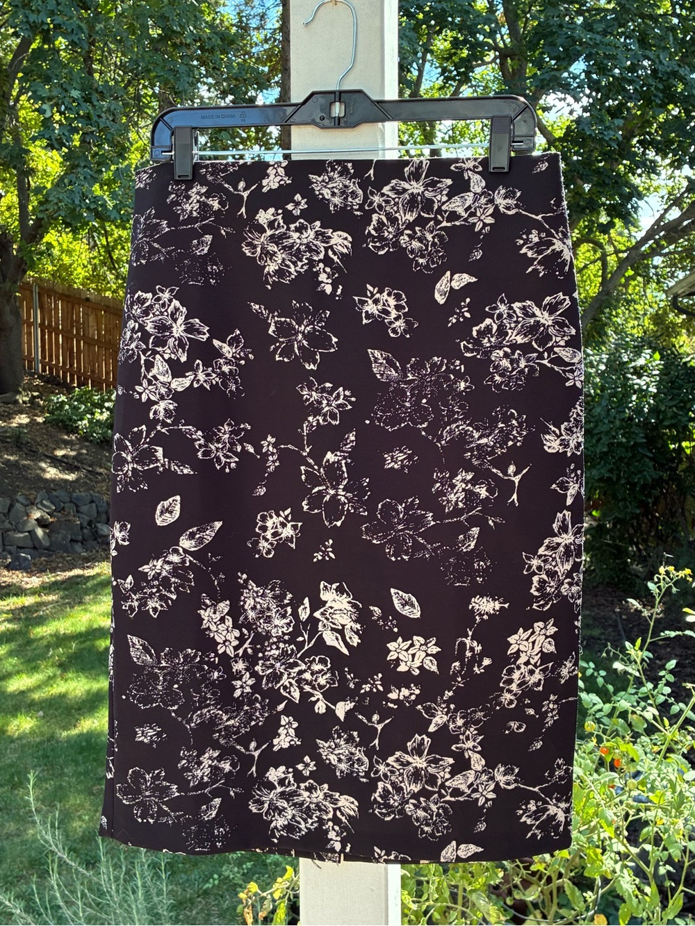 Philosophy Pencil Skirt in Black with Cream Floral Print, 10